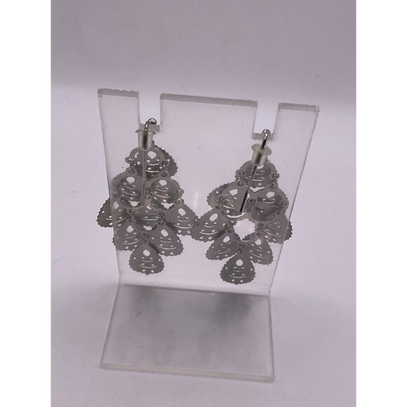 Chandelier Silver Tone Filigree Dangle Earrings - Picture 3 of 5